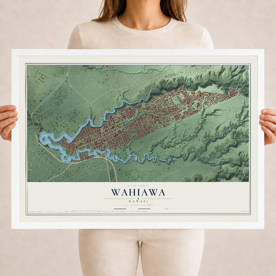 Map of Wahiawa, Hawaii, 18 x 24 inch print in a white wood frame