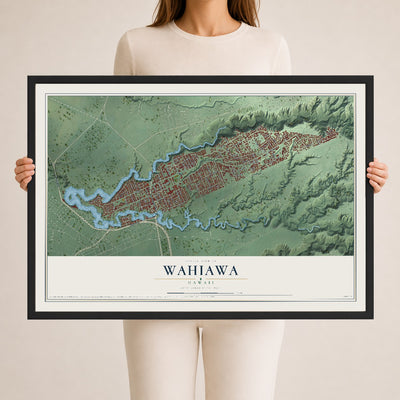 Map of Wahiawa, Hawaii, 24 x 36 inch print in a black wood frame