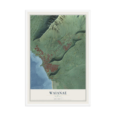 Map of Waianae, Hawaii, 12 x 18 inch print in a white wood frame