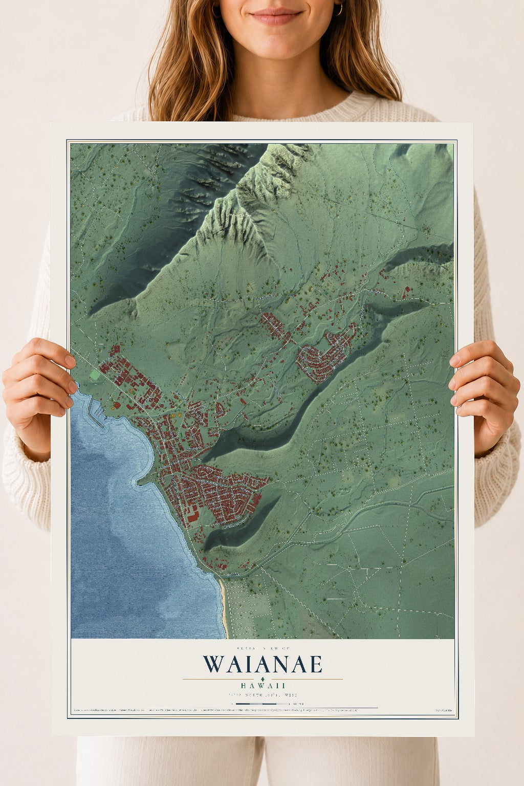 Map of Waianae, Hawaii, 18 x 24 inch unframed archival matte print