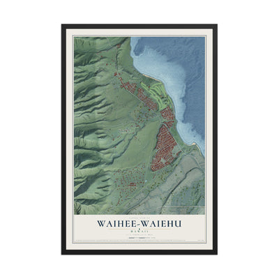 Map of Waihee-Waiehu, Hawaii, 12 x 18 inch print in a black wood frame