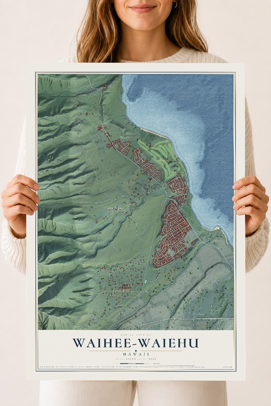 Map of Waihee-Waiehu, Hawaii, 18 x 24 inch unframed archival matte print