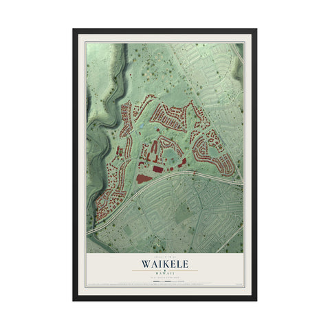 Map of Waikele, Hawaii, 12 x 18 inch print in a black wood frame