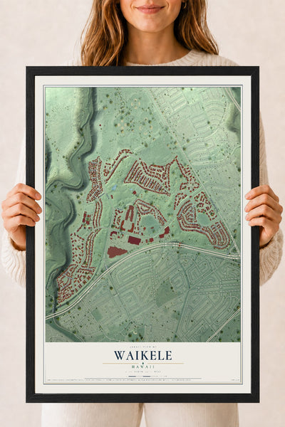 Map of Waikele, Hawaii, 18 x 24 inch print in a black wood frame