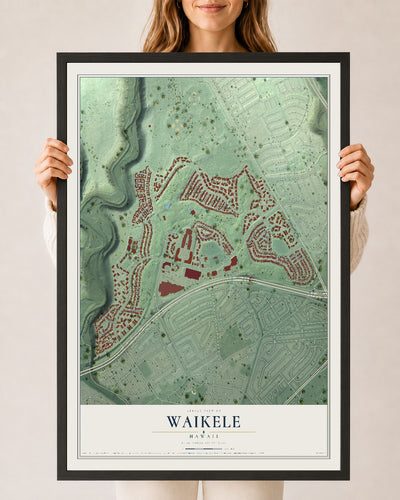 Map of Waikele, Hawaii, 24 x 36 inch print in a black wood frame