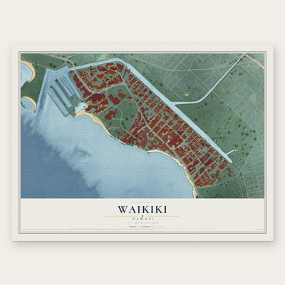 Waikiki, Hawaii map print, the full design