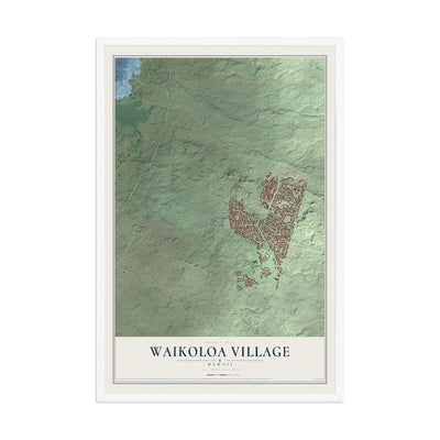 Map of Waikoloa Village, Hawaii, 12 x 18 inch print in a white wood frame
