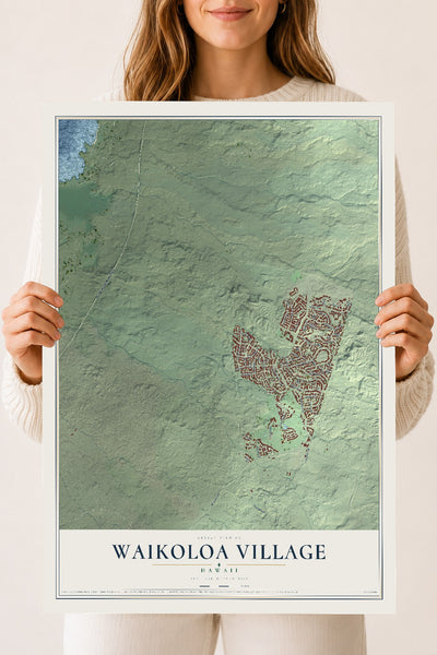 Map of Waikoloa Village, Hawaii, 18 x 24 inch unframed archival matte print
