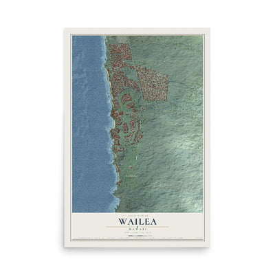 Map of Wailea, Hawaii, 12 x 18 inch unframed archival matte print