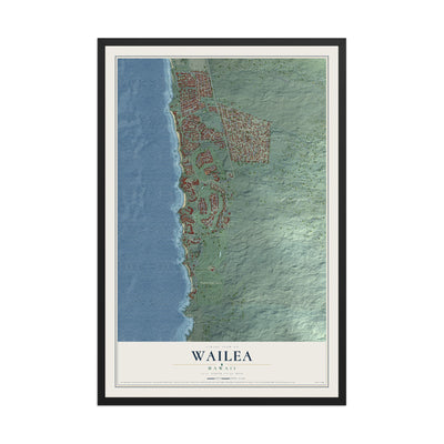 Map of Wailea, Hawaii, 12 x 18 inch print in a black wood frame