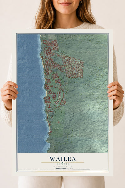 Map of Wailea, Hawaii, 18 x 24 inch unframed archival matte print