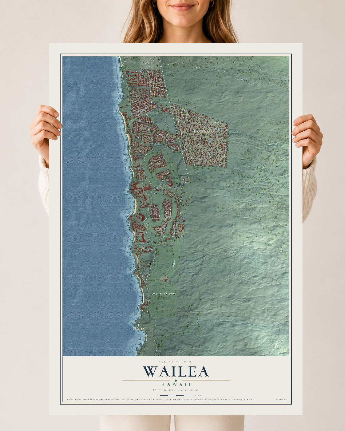 Map of Wailea, Hawaii, 24 x 36 inch unframed archival matte print