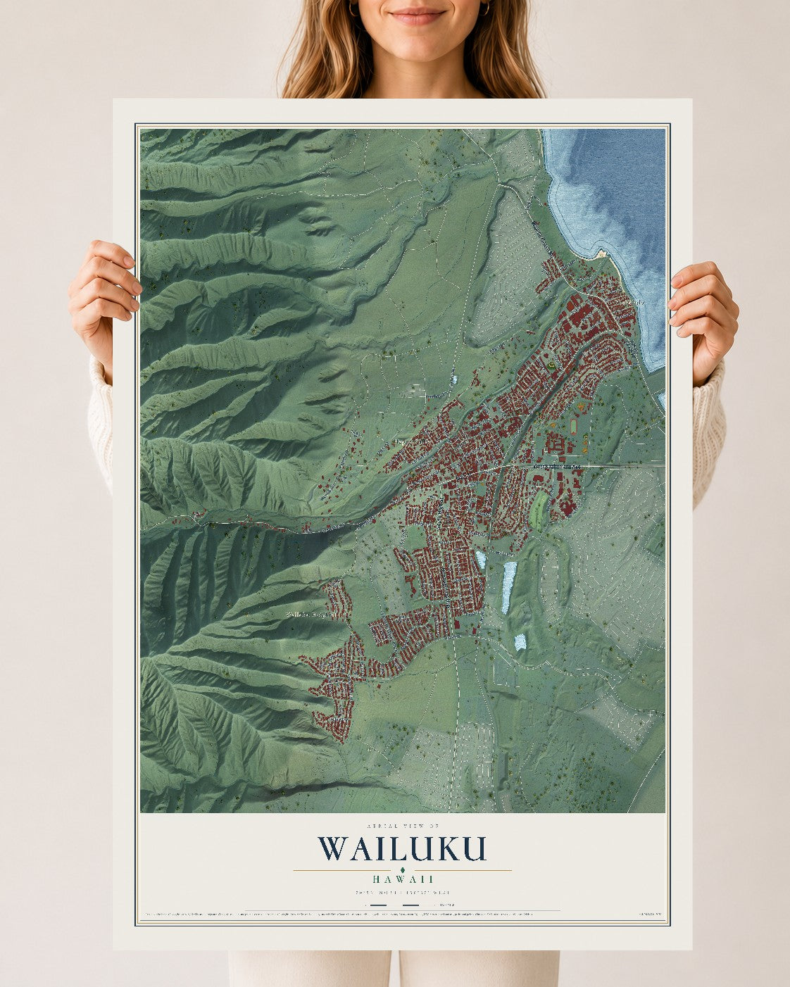 Map of Wailuku, Hawaii, 24 x 36 inch unframed archival matte print