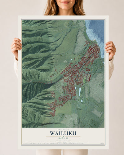 Map of Wailuku, Hawaii, 24 x 36 inch unframed archival matte print