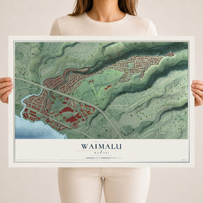 Map of Waimalu, Hawaii, 18 x 24 inch unframed archival matte print