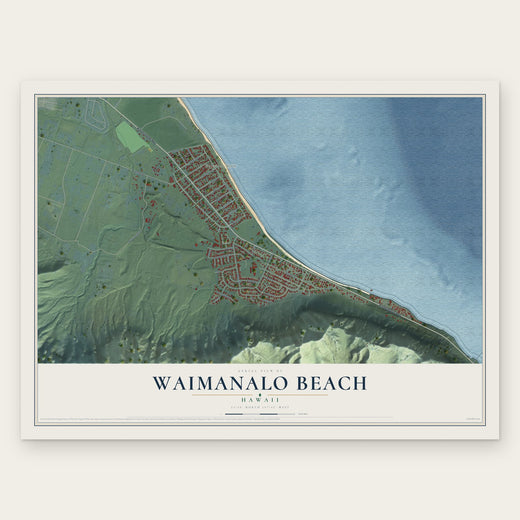 Waimanalo Beach, Hawaii map print, the full design