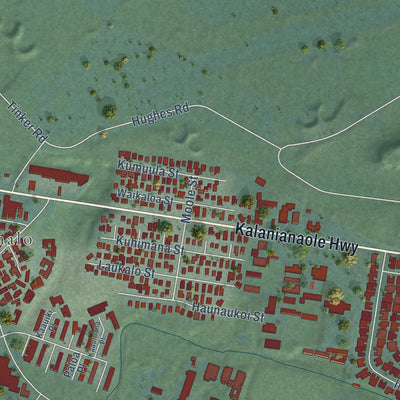 Second close-up of the map of Waimanalo, Hawaii print showing more streets and buildings