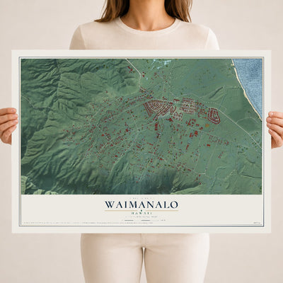 Map of Waimanalo, Hawaii, 18 x 24 inch unframed archival matte print