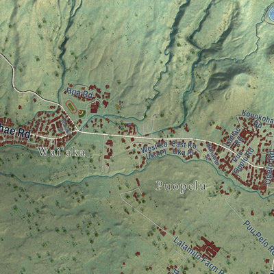 Second close-up of the map of Waimea, Hawaii print showing more streets and buildings