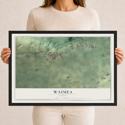 Map of Waimea, Hawaii, 12 x 18 inch print in a black wood frame