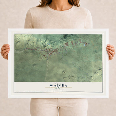 Map of Waimea, Hawaii, 12 x 18 inch print in a white wood frame