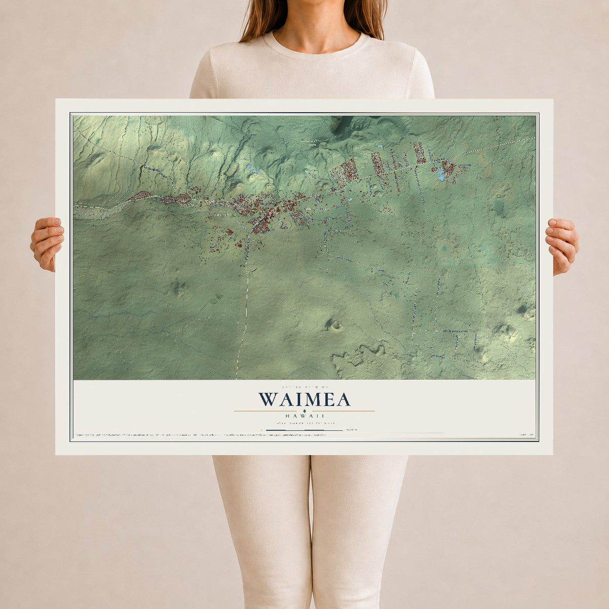 Map of Waimea, Hawaii, 24 x 36 inch unframed archival matte print