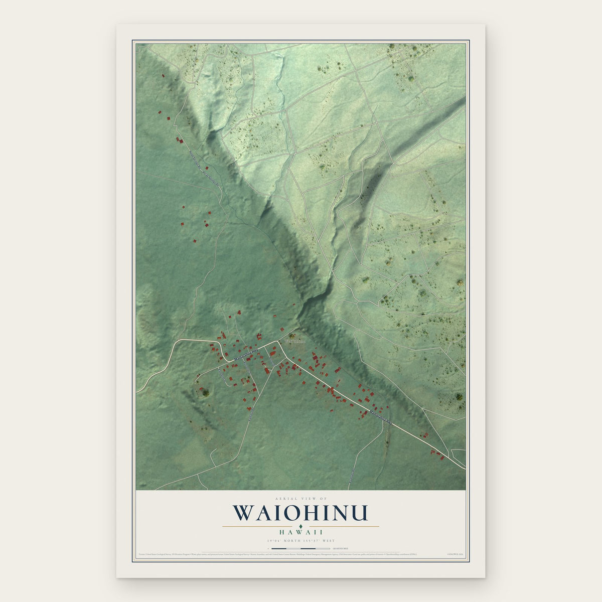 Waiohinu, Hawaii map print, the full design