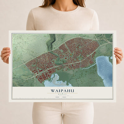 Map of Waipahu, Hawaii, 12 x 18 inch unframed archival matte print