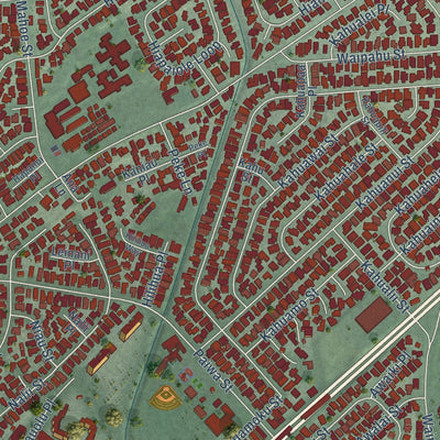 Close-up of the map of Waipahu, Hawaii print showing street and building detail