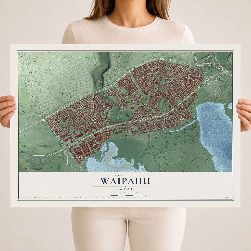 Map of Waipahu, Hawaii, 18 x 24 inch unframed archival matte print