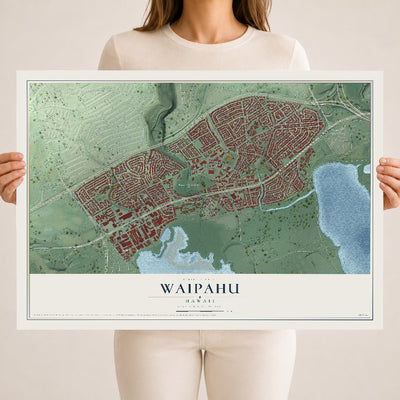 Map of Waipahu, Hawaii, 18 x 24 inch unframed archival matte print