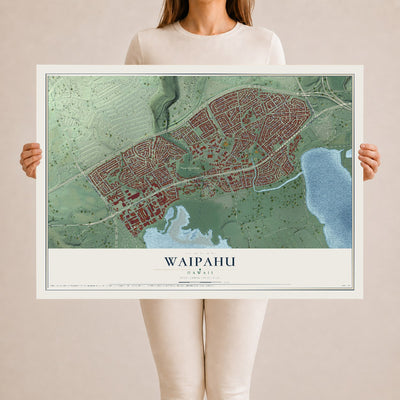 Map of Waipahu, Hawaii, 24 x 36 inch unframed archival matte print