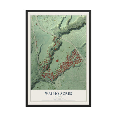 Map of Waipio Acres, Hawaii, 12 x 18 inch print in a black wood frame