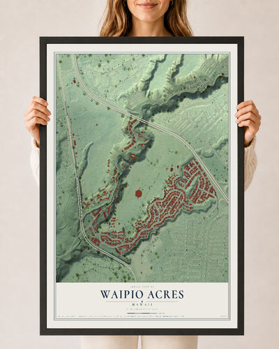 Map of Waipio Acres, Hawaii, 24 x 36 inch print in a black wood frame