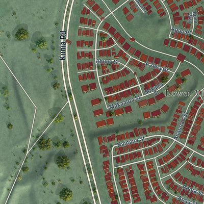 Close-up of the map of West Loch Estate, Hawaii print showing street and building detail