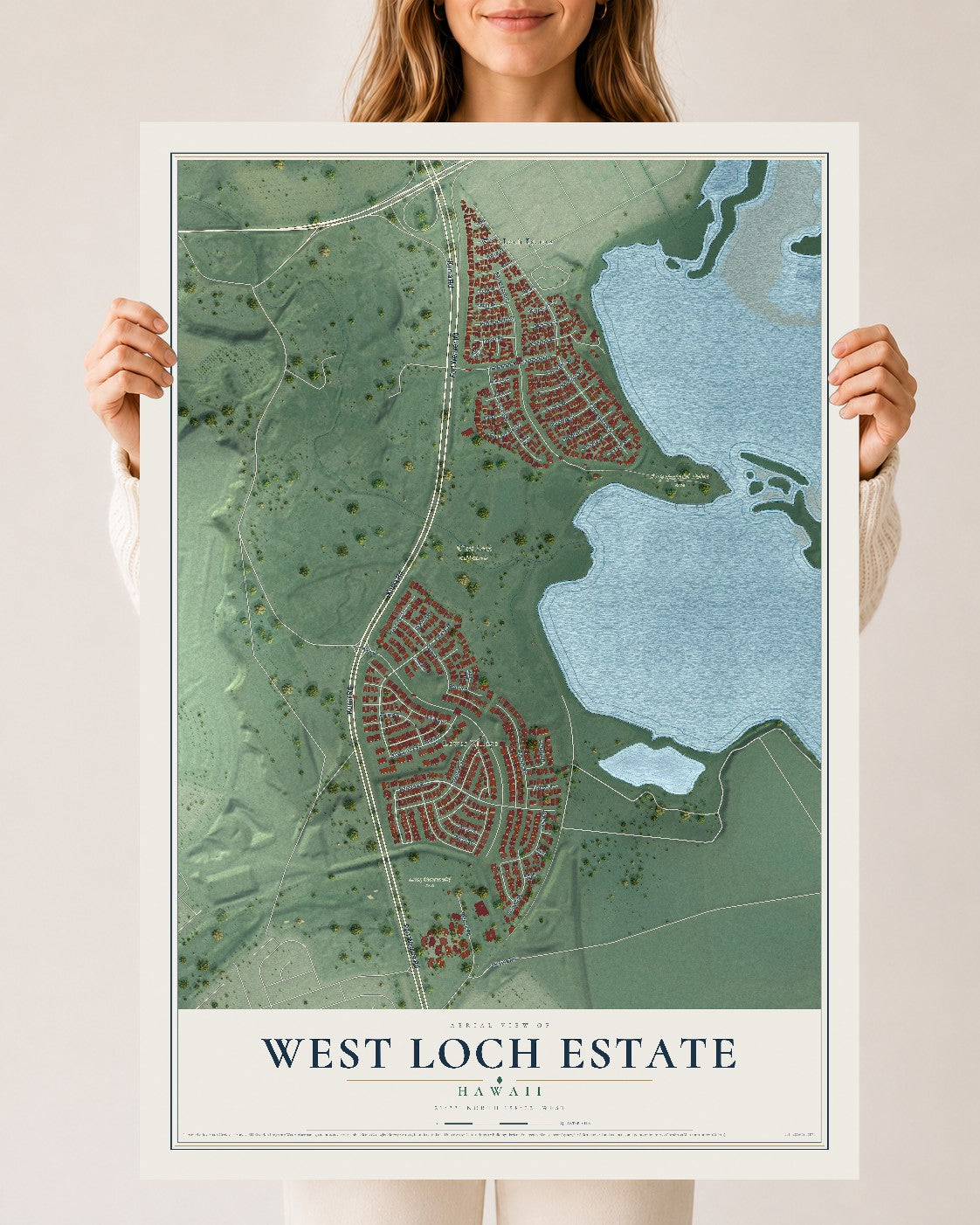 Map of West Loch Estate, Hawaii, 24 x 36 inch unframed archival matte print