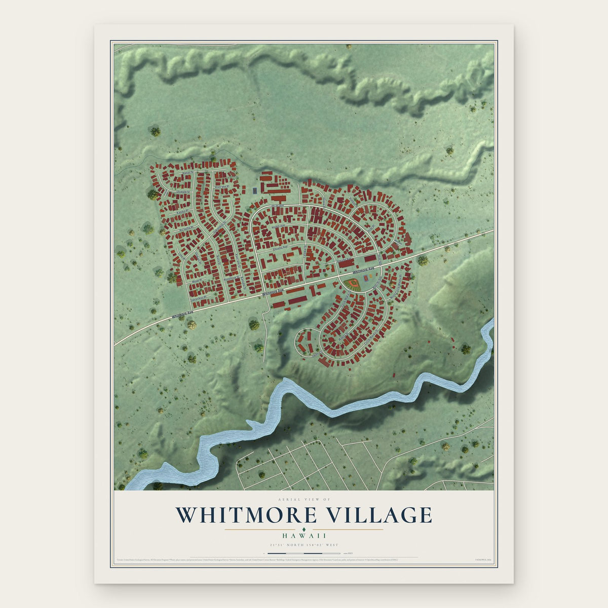 Whitmore Village, Hawaii map print, the full design