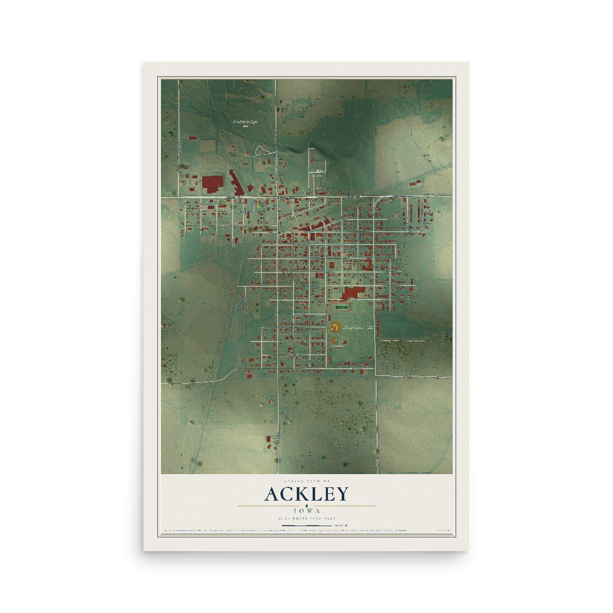 Map of Ackley, Iowa, 12 x 18 inch unframed archival matte print
