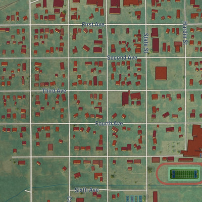 Close-up of the map of Ackley, Iowa print showing street and building detail