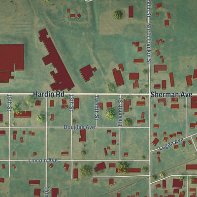 Second close-up of the map of Ackley, Iowa print showing more streets and buildings