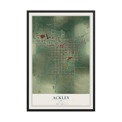 Map of Ackley, Iowa, 12 x 18 inch print in a black wood frame