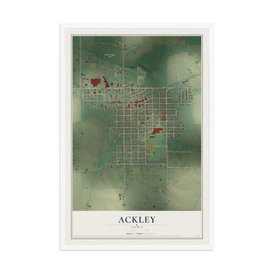 Map of Ackley, Iowa, 12 x 18 inch print in a white wood frame
