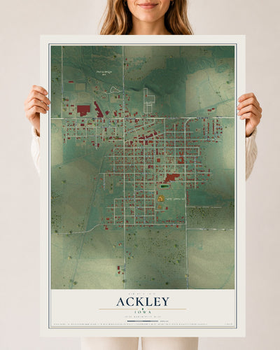 Map of Ackley, Iowa, 24 x 36 inch unframed archival matte print