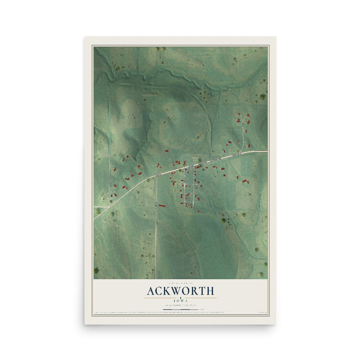 Map of Ackworth, Iowa, 12 x 18 inch unframed archival matte print