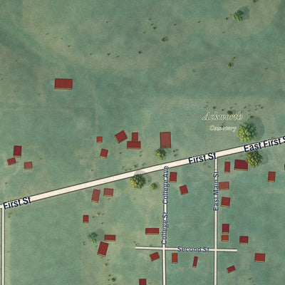 Close-up of the map of Ackworth, Iowa print showing street and building detail