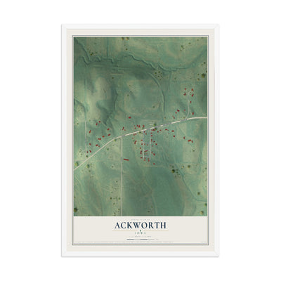 Map of Ackworth, Iowa, 12 x 18 inch print in a white wood frame