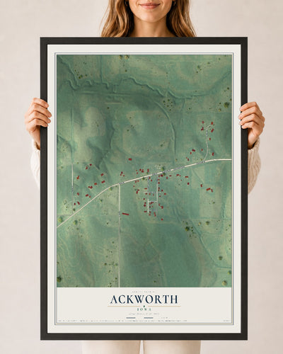 Map of Ackworth, Iowa, 24 x 36 inch print in a black wood frame