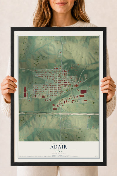 Map of Adair, Iowa, 18 x 24 inch print in a black wood frame
