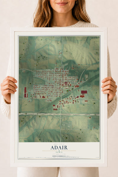 Map of Adair, Iowa, 18 x 24 inch print in a white wood frame