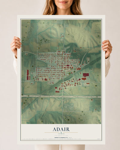 Map of Adair, Iowa, 24 x 36 inch unframed archival matte print